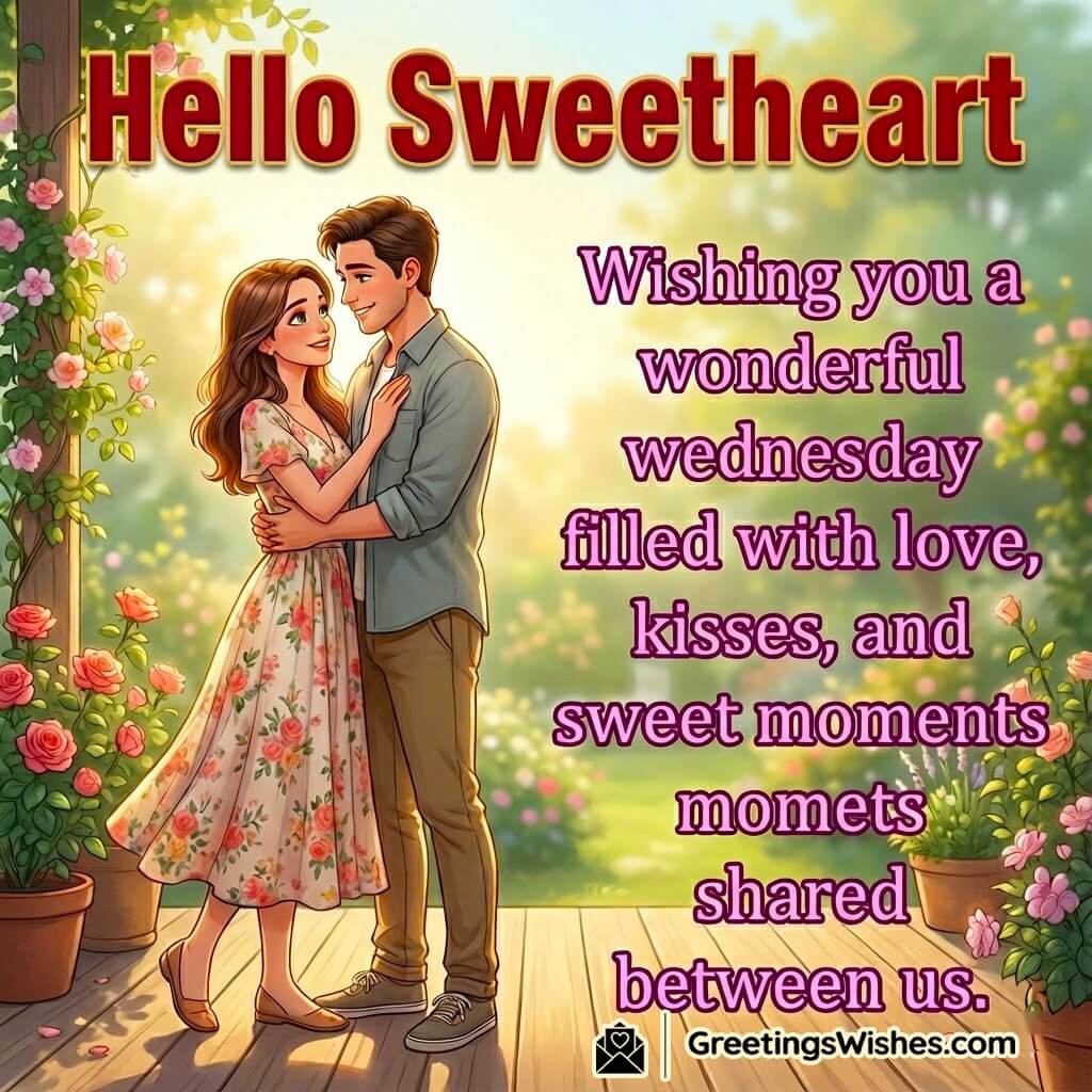 Romantic happy wednesday image featuring a loving couple in a warm morning scene, symbolizing affection, closeness, and shared happiness.