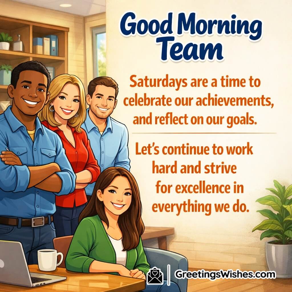 Saturday team motivation image featuring colleagues together, symbolizing achievement, focus, and shared professional growth.