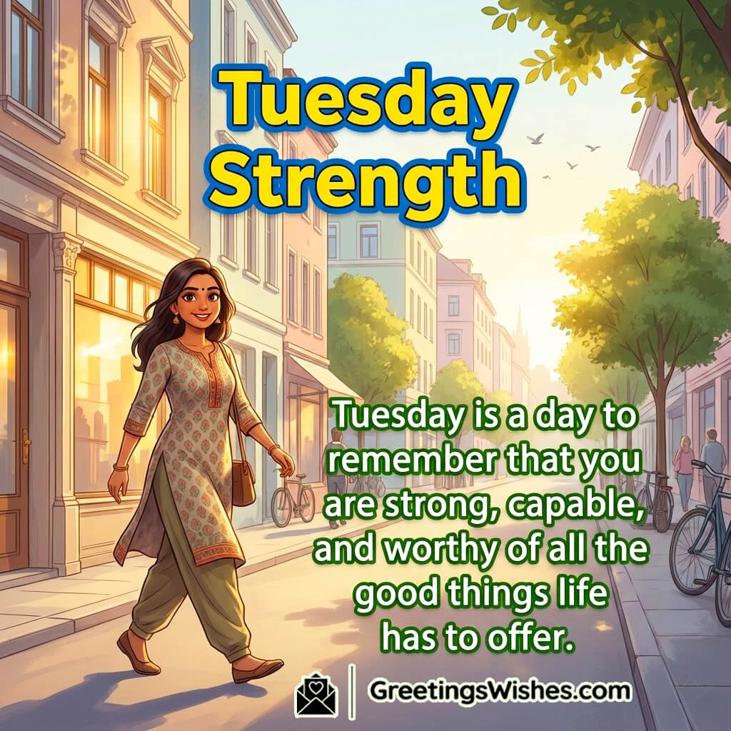 Tuesday Motivation Image image featuring a confident woman on a bright city street, symbolizing strength, self-worth, and resilience.