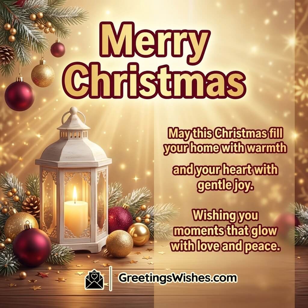 Warm Christmas Blessings image featuring glowing festive décor symbolizing peace love and bright holiday moments.