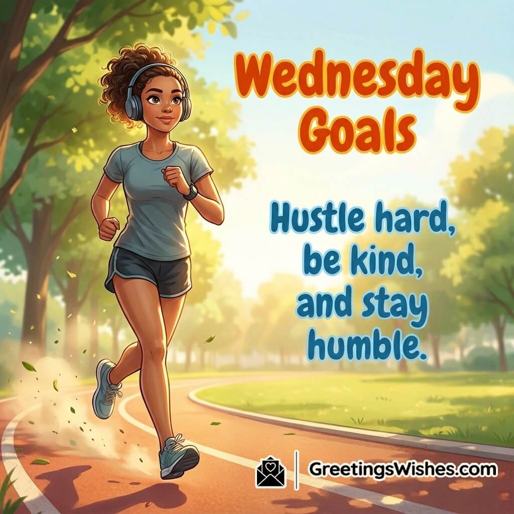 Wednesday motivation image featuring a morning jogging scene, symbolizing effort, kindness, and humble strength.