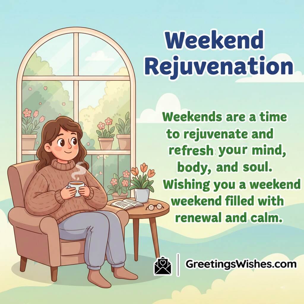 Weekend Rejuvenation Message Image featuring a peaceful relaxing scene, symbolizing rest, balance, and inner renewal.