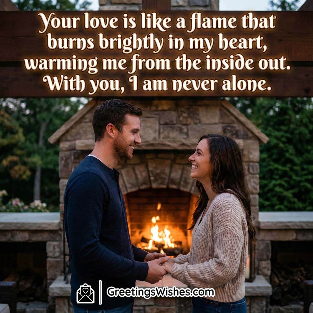 Love That Warms the Heart Image featuring a smiling couple holding hands near a glowing fireplace, symbolising emotional warmth, closeness, and the comfort of being together.