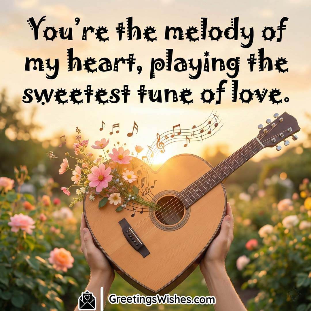 Love as the Melody of the Heart Image showing a heart-shaped guitar held among flowers, symbolising romance, emotional connection, and love expressed through music.