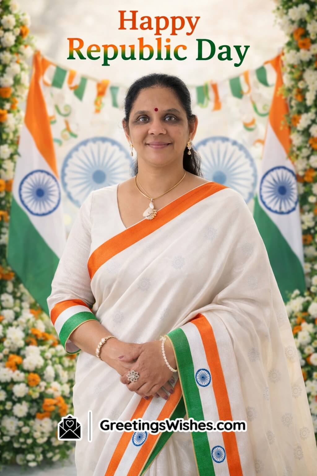 Republic Day Photo In Tricolor Saree