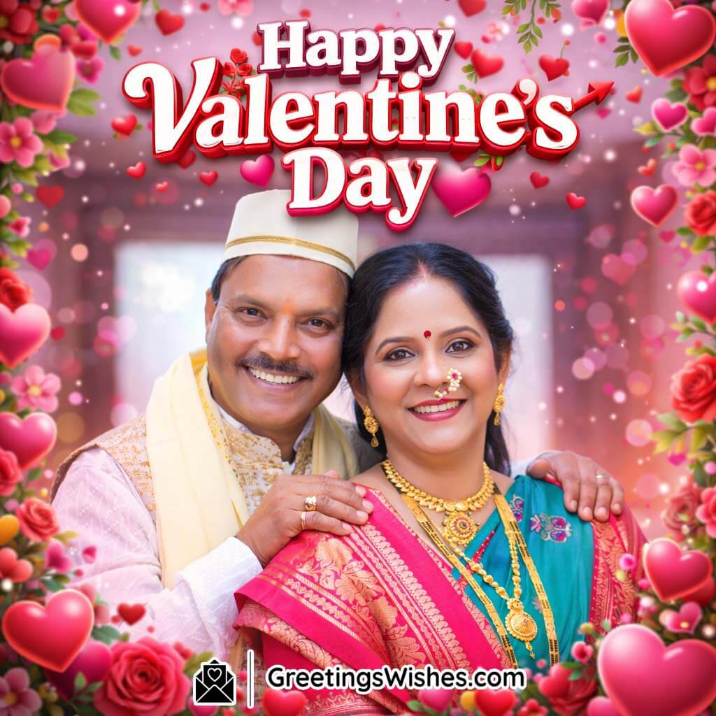 Valentine’s Day real photo of a couple standing close with soft smiles, expressing love and warmth in a romantic setting.