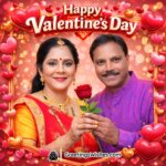 Couple exchanging a red rose in a Valentine’s Day real image, symbolising love, trust, and emotional connection.