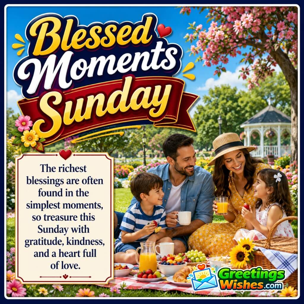 Blessed Moments Sunday Quote Image featuring a joyful family sharing a happy morning together symbolizing love, gratitude, and precious blessings.