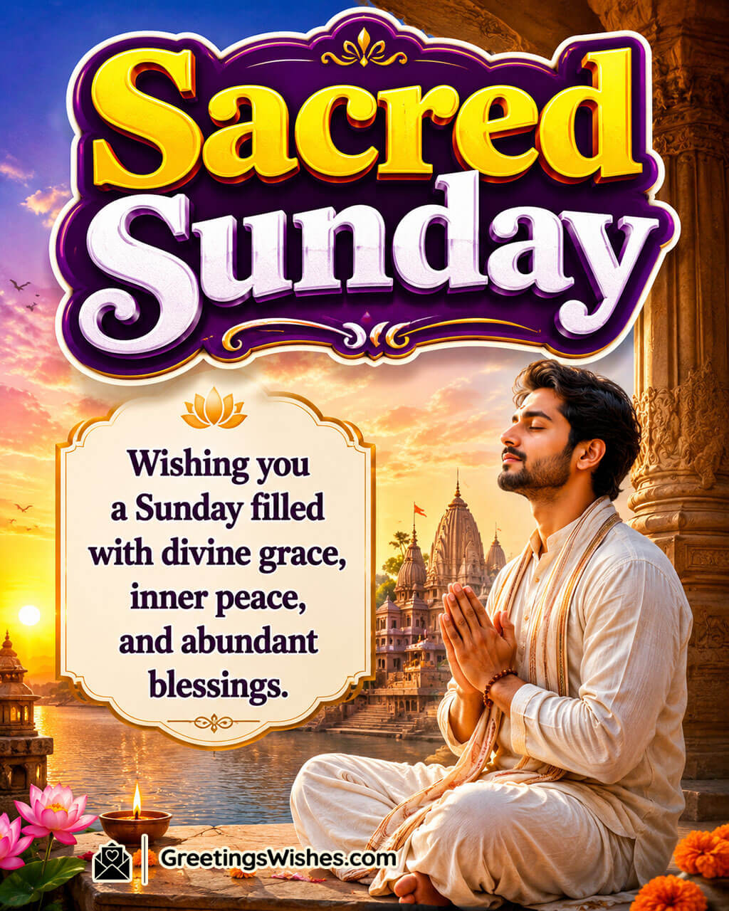 Sacred Sunday Blessings Message Image featuring serene spiritual elements symbolizing divine grace and inner peace.