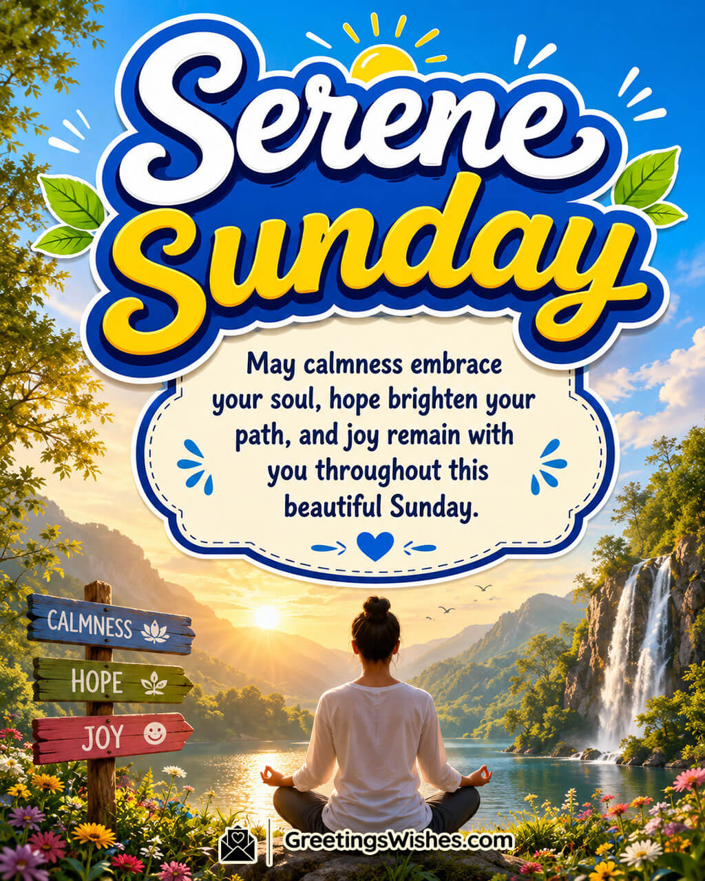 Serene Sunday Morning Blessings Image featuring a calm sunrise atmosphere and soothing natural beauty symbolizing hope, tranquility, and joy.