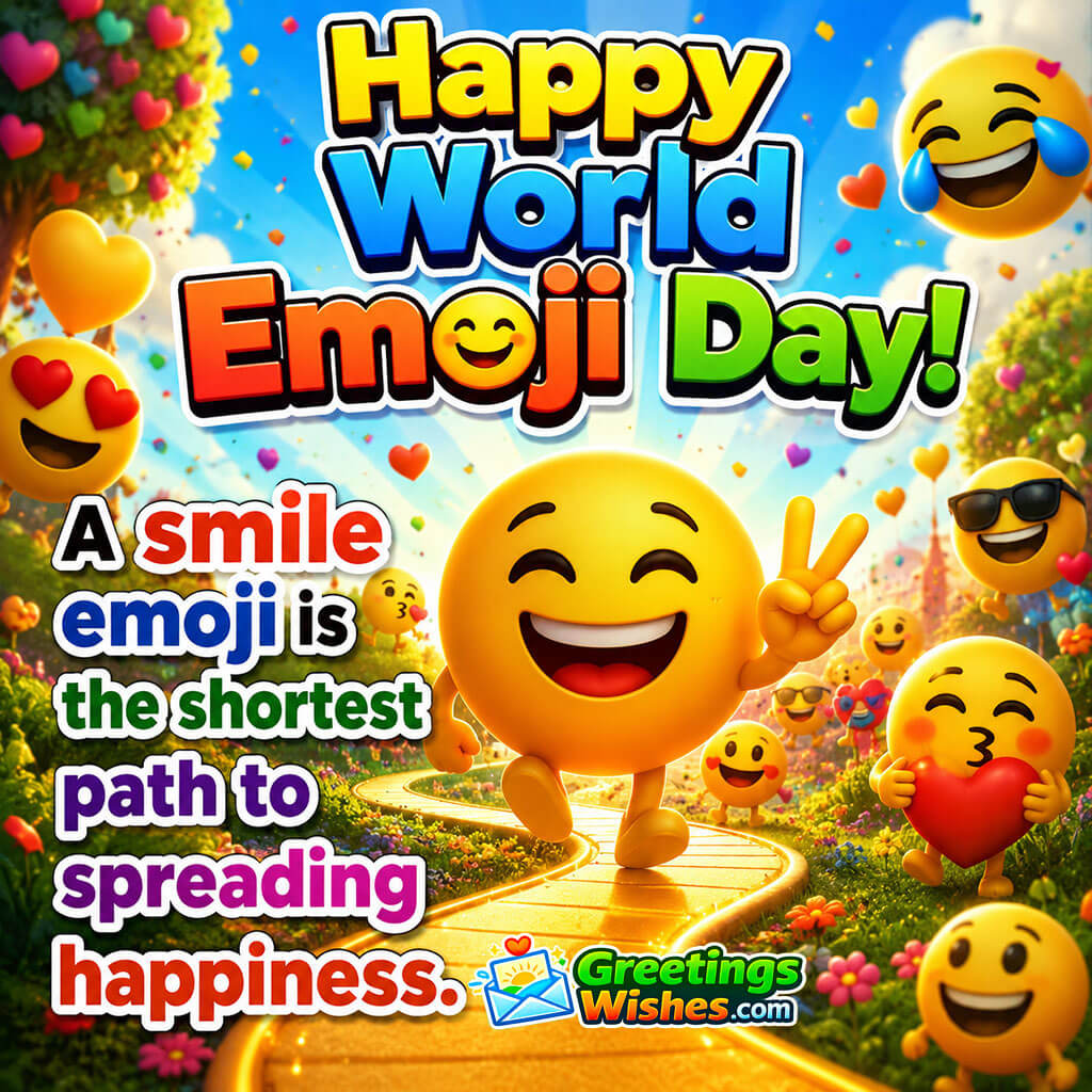 World Emoji Day Quote Picture featuring smiling emojis in a colorful setting, symbolizing happiness and positivity.
