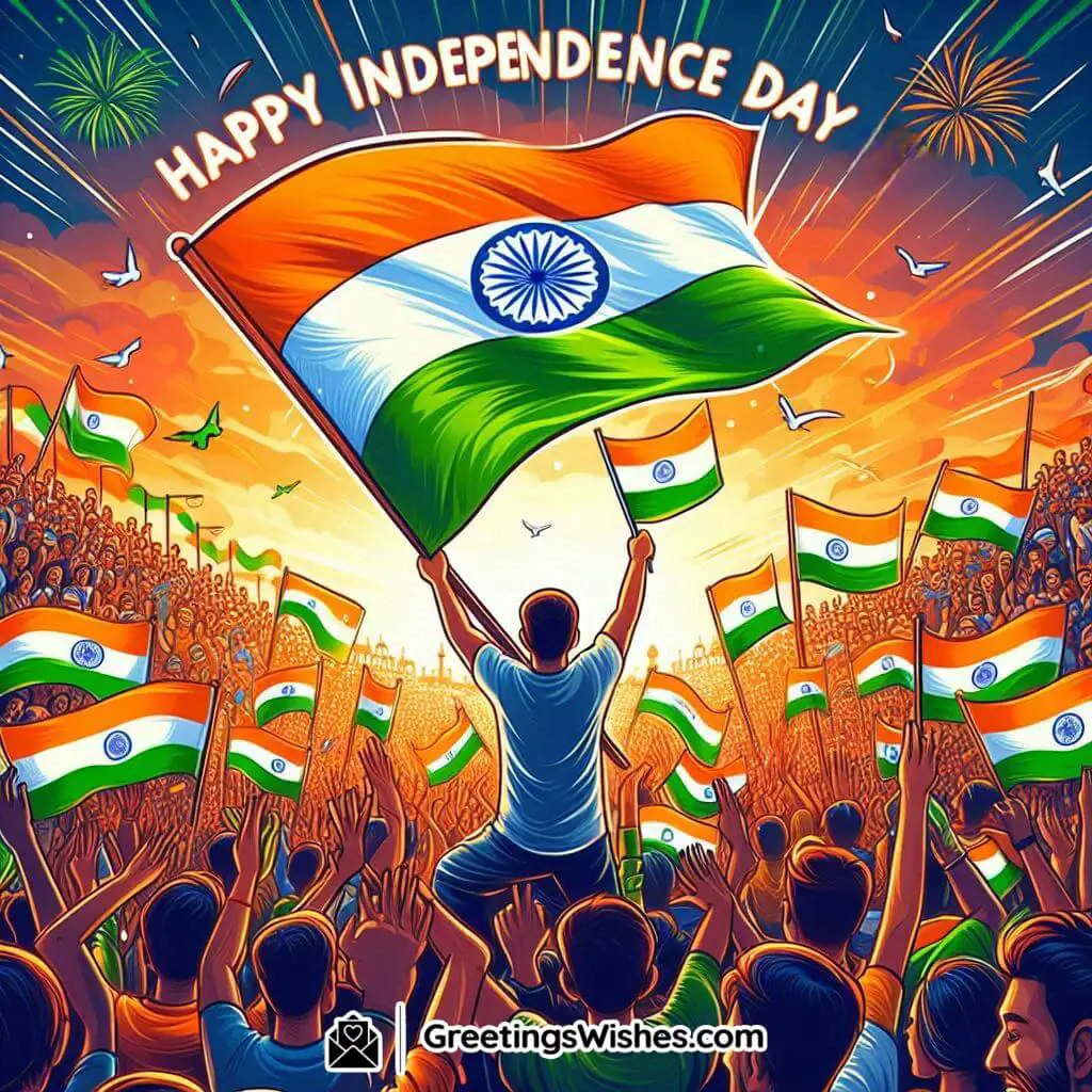 Happy Independence Day Crowd With Flags