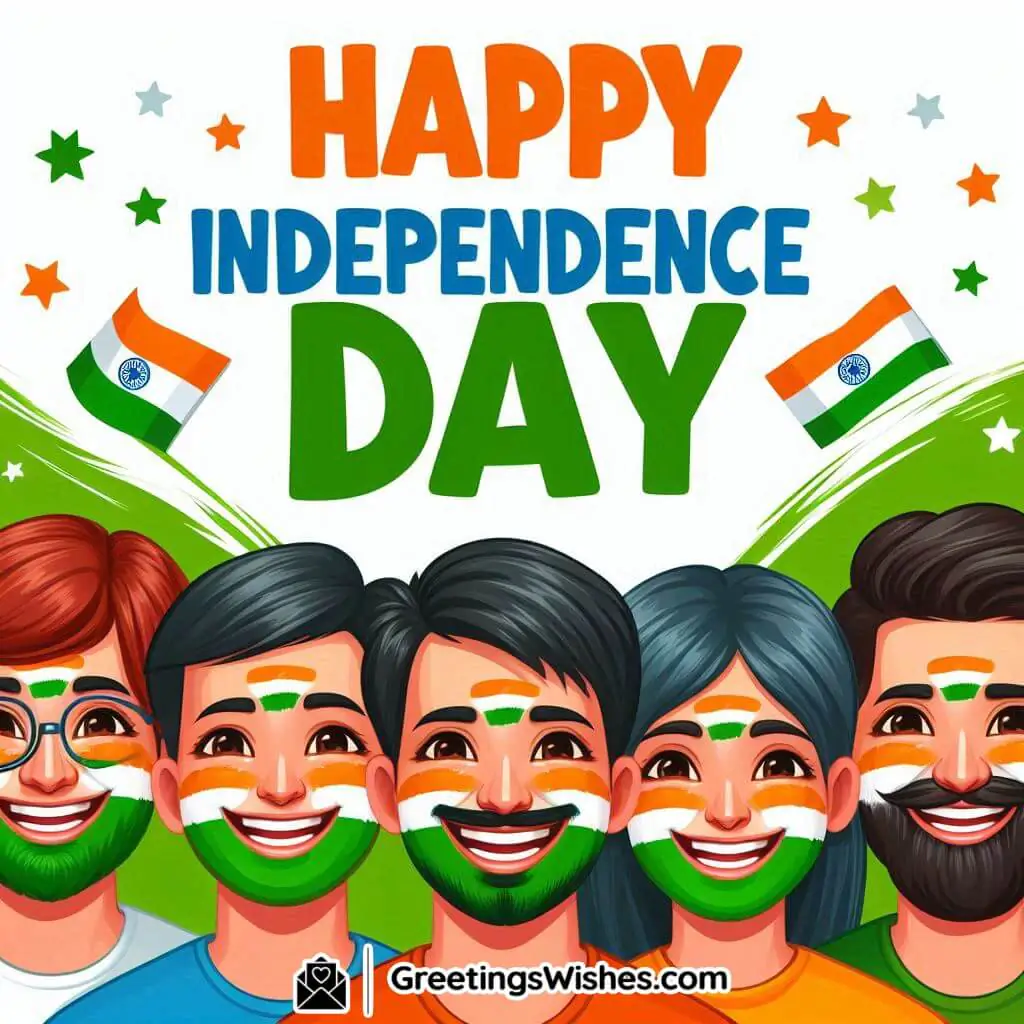 Happy Independence Day Indian Flag Painted On Face