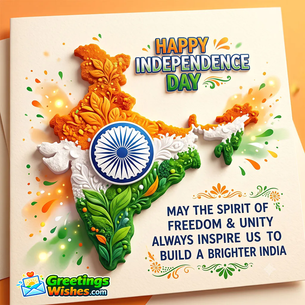 Happy Independence Day Indian Map With Tricolor