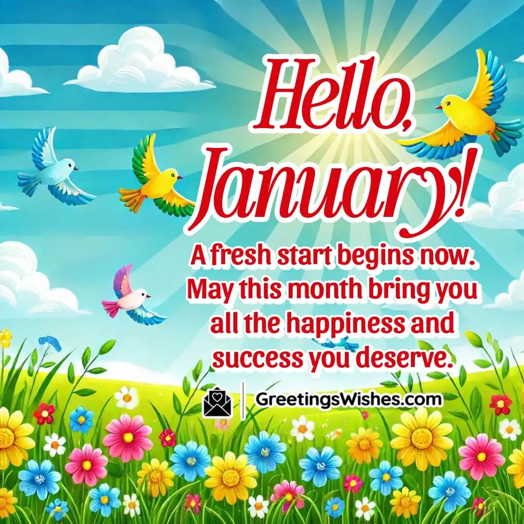 A vibrant landscape with sunny skies and blooming flowers, symbolizing new beginnings in January.
