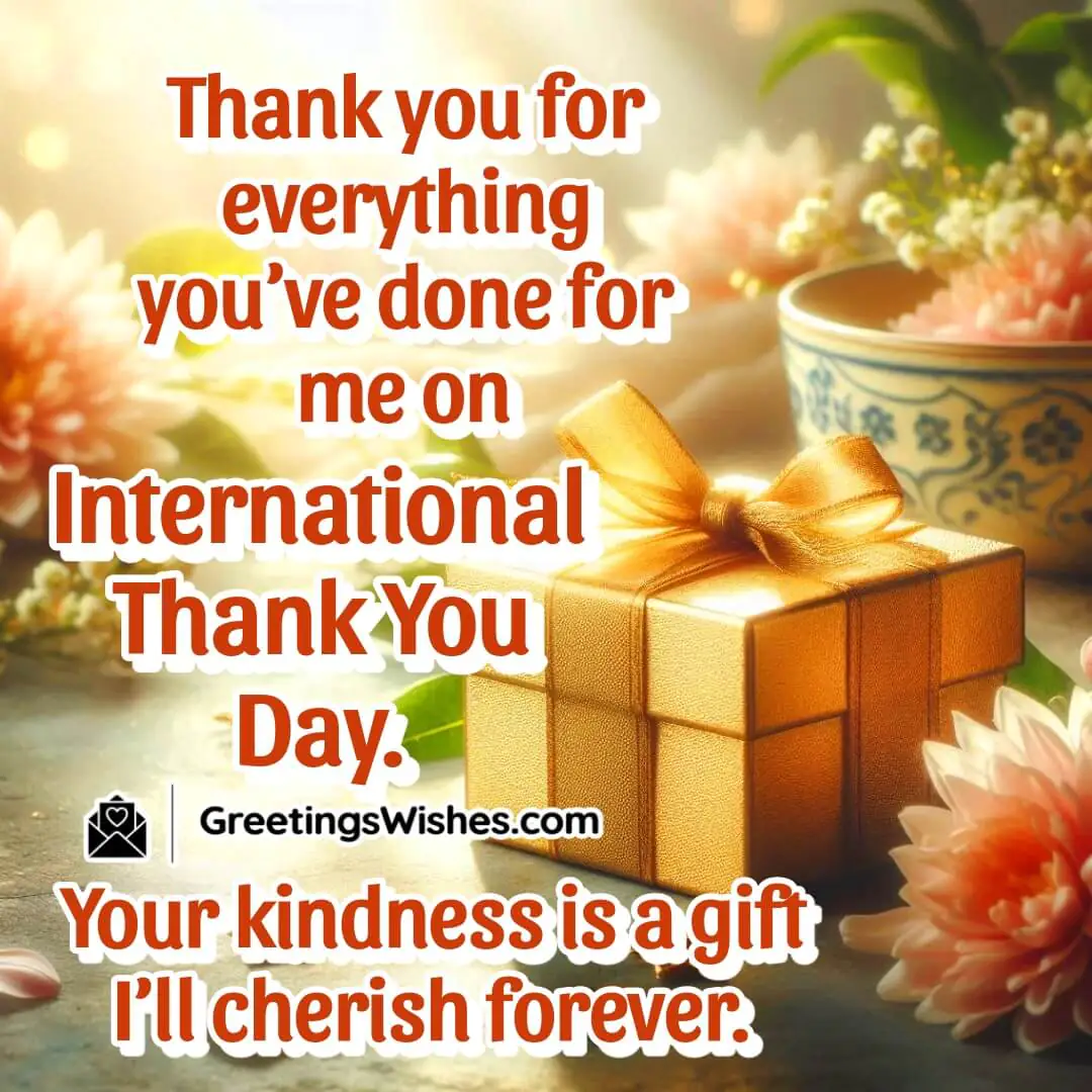 Serene scene with a golden gift box surrounded by glowing light and vibrant flowers, expressing gratitude.
