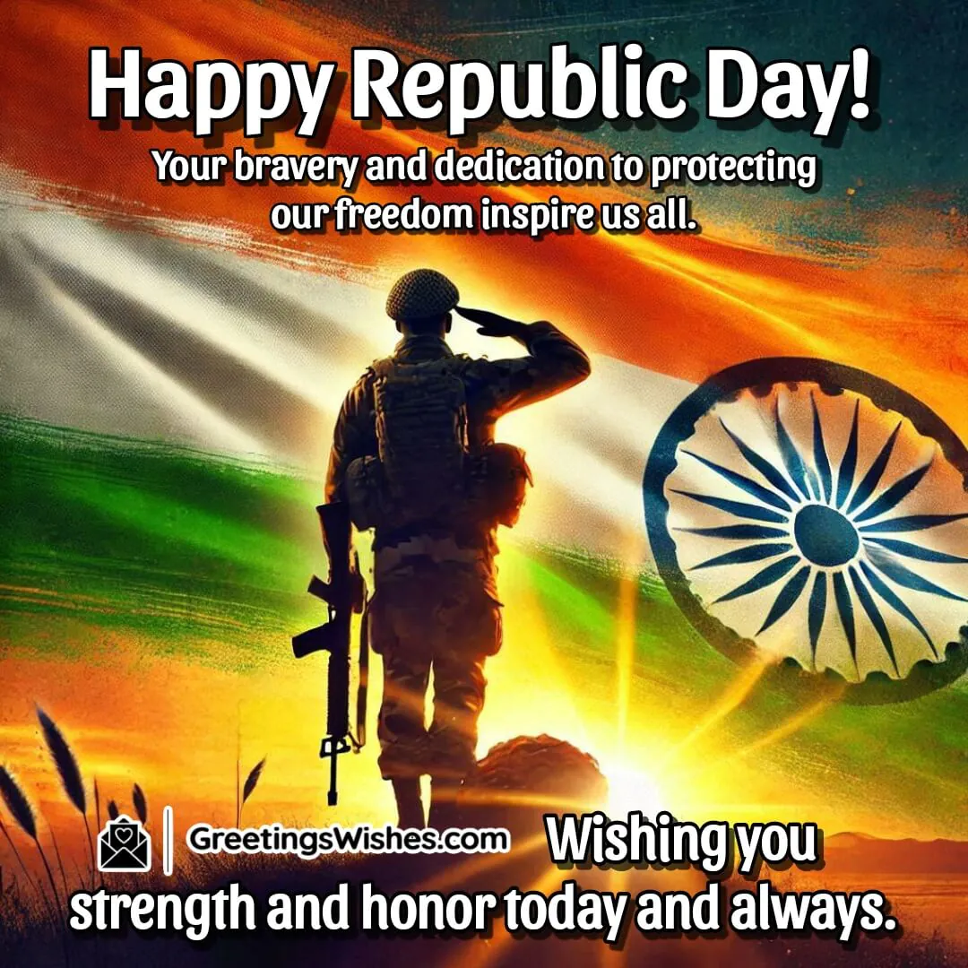 A soldier saluting with a vibrant Indian flag in the background, symbolizing patriotism, courage, and dedication.