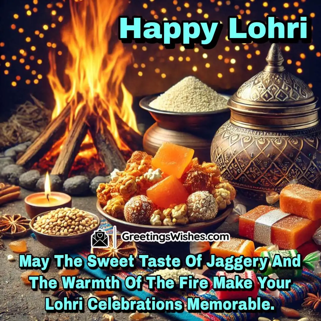 Traditional Lohri treats near a glowing bonfire, symbolising sweet and memorable celebrations.