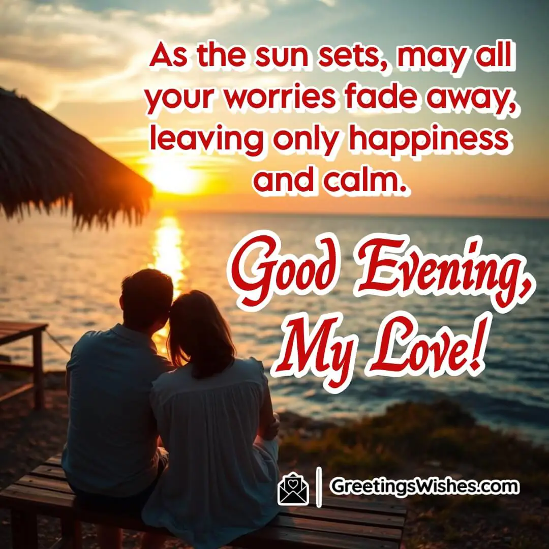 A couple sitting on a wooden dock, watching a golden sunset over a peaceful lake, symbolizing love, comfort, and relaxation.