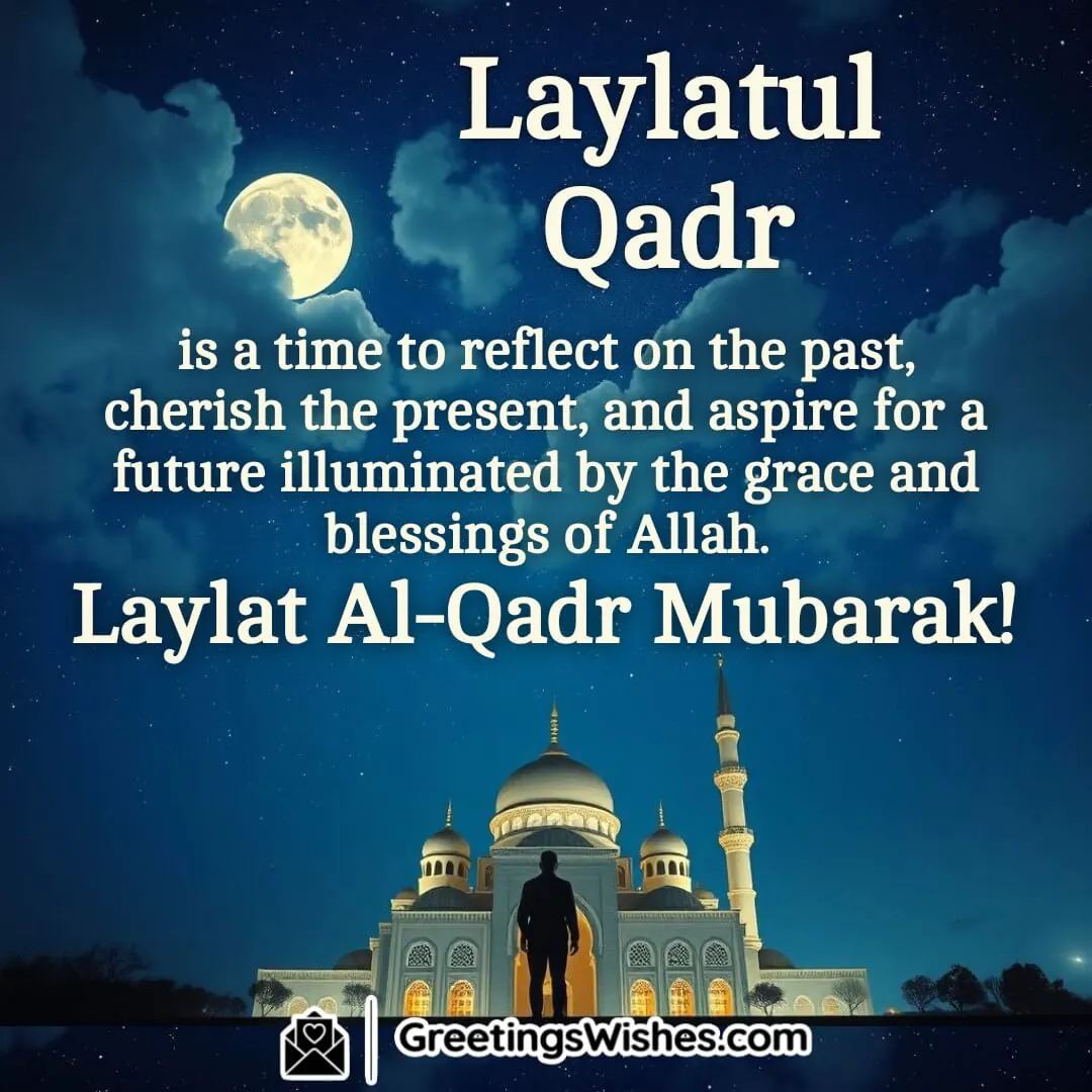 Starry night with mosque and person gazing at sky, symbolizing Laylatul Qadr reflection and blessings.