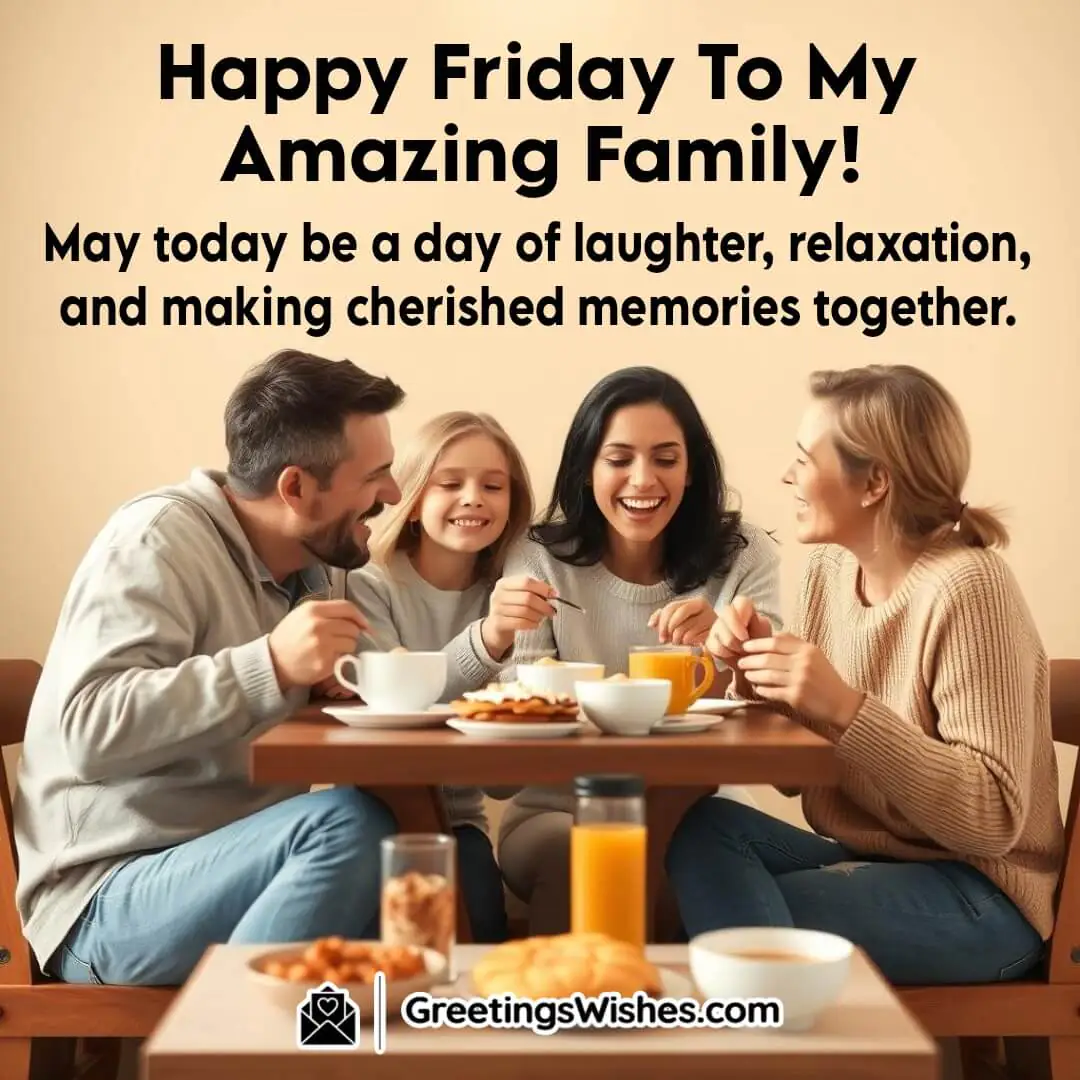 A happy family gathering for breakfast, sharing laughter and making memories on a beautiful Friday morning.