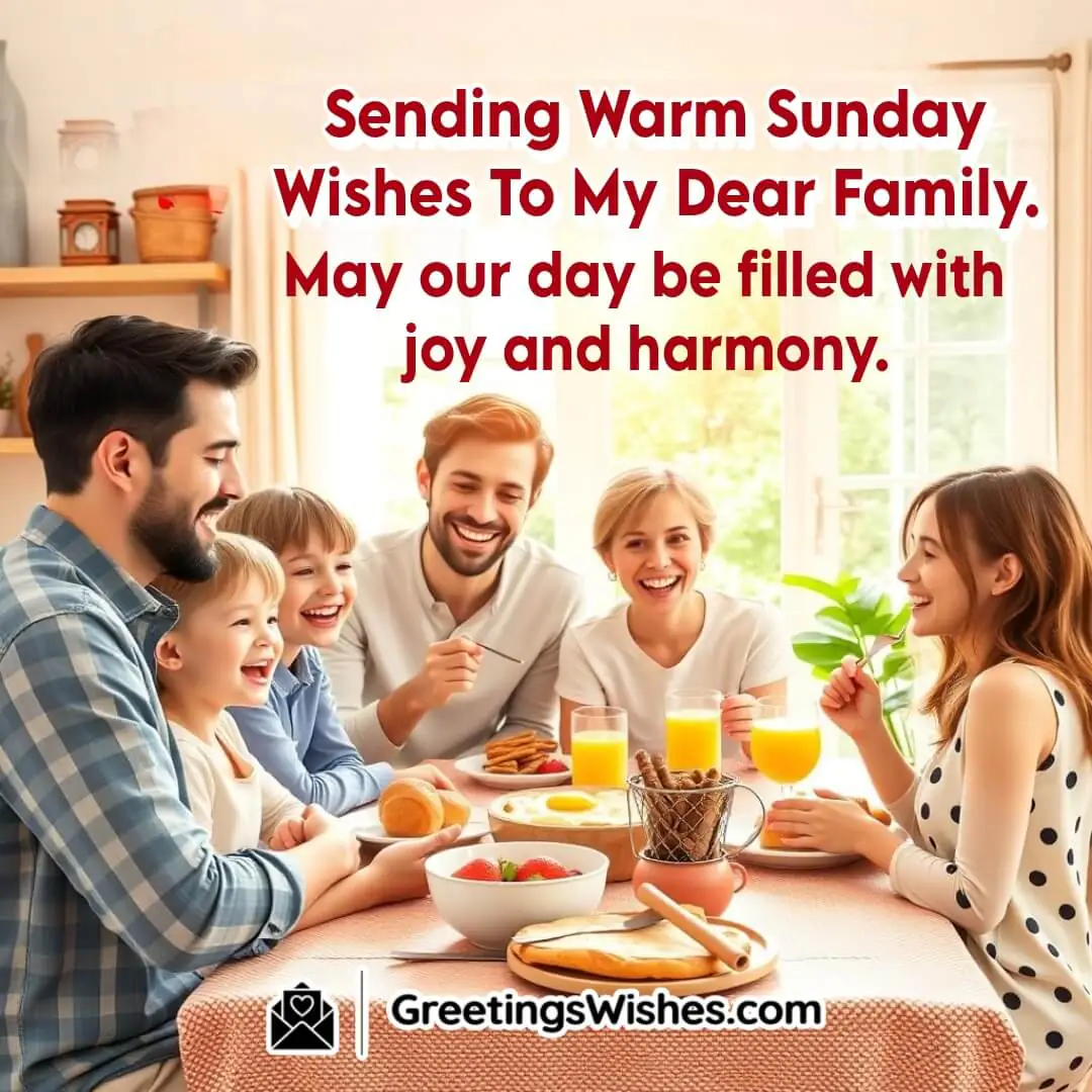 A happy family enjoying a Sunday breakfast together, symbolizing joy and harmony.