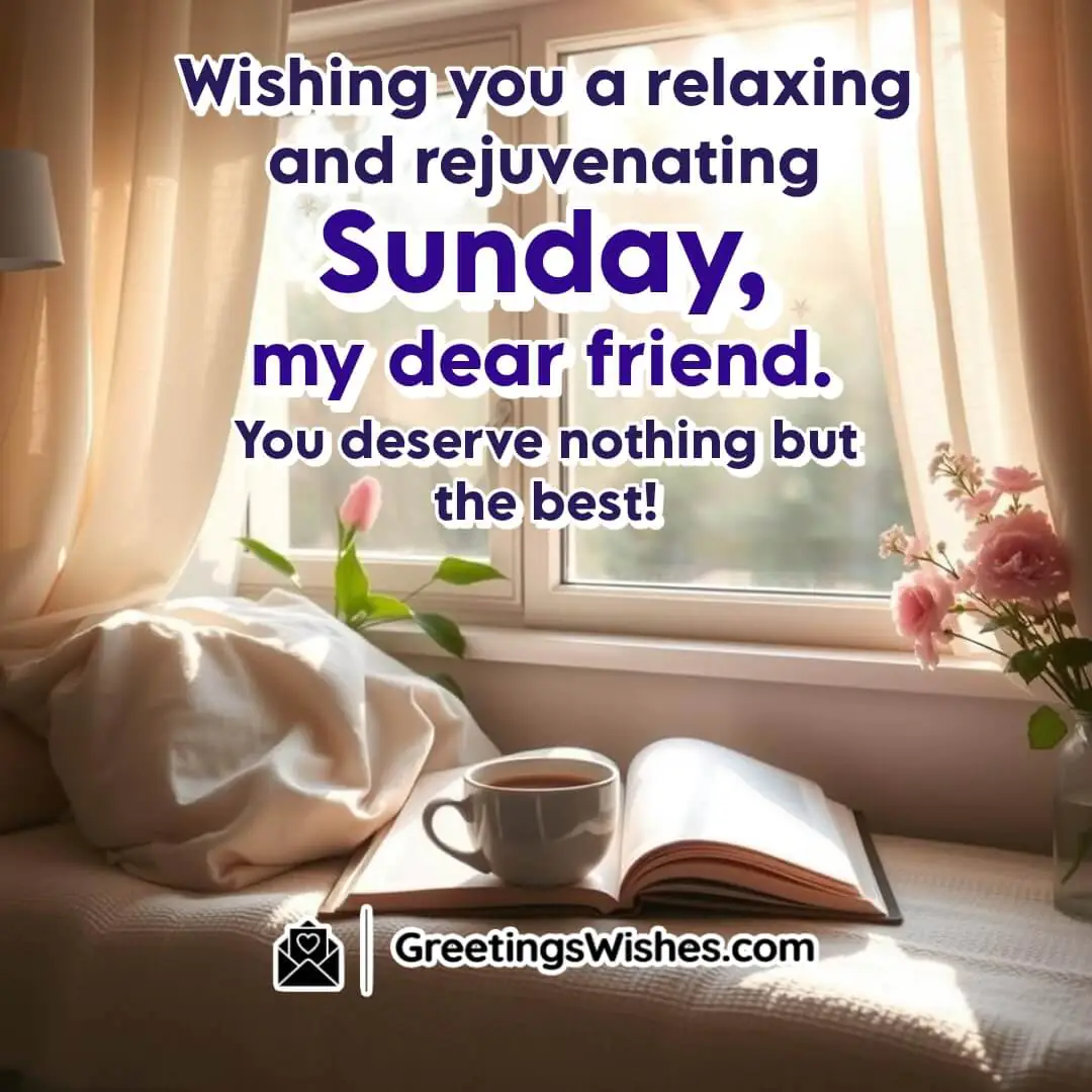 A cozy Sunday morning with a coffee cup and soft sunlight, symbolizing relaxation and rejuvenation.