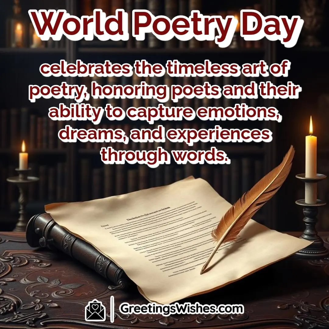 A vintage parchment and quill with warm candlelight, honoring the timeless art of poetry on World Poetry Day.