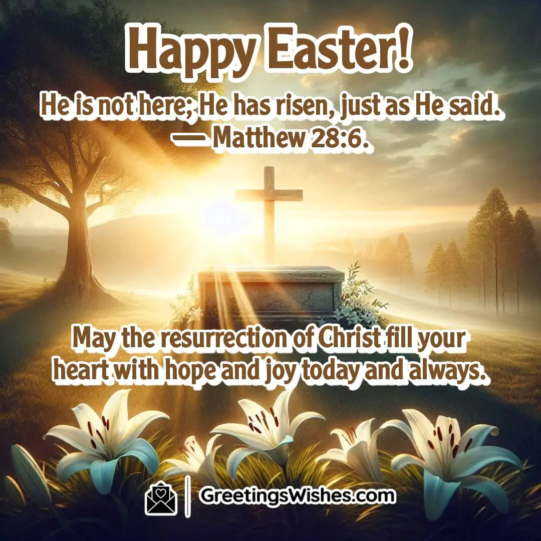 Easter morning scene with empty tomb, glowing cross, and sunrise symbolizing resurrection, hope, and divine promise.