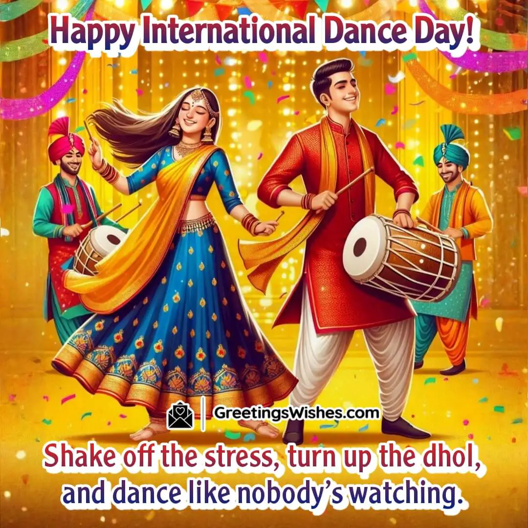International Dance Day image featuring energetic Indian festive dance, symbolizing joy, tradition, and carefree celebration.