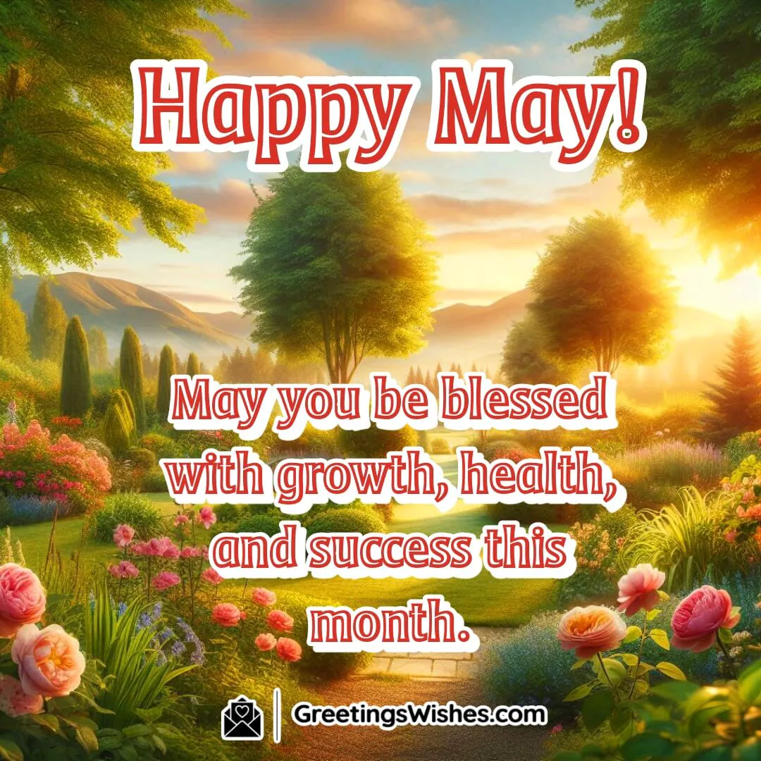A blooming garden path symbolizing growth, health, and prosperity with the spirit of May.