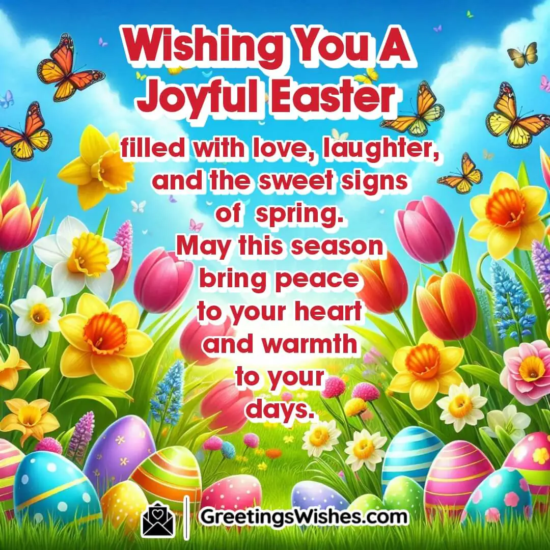 Easter scene with vibrant flowers, butterflies, and hidden eggs symbolizing joy, spring, and seasonal warmth.