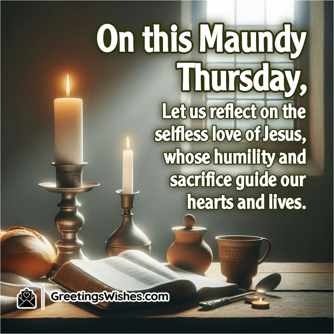 Maundy Thursday with Jesus at the Last Supper offering bread. Symbolizing selfless love and the guiding humility of Christ.