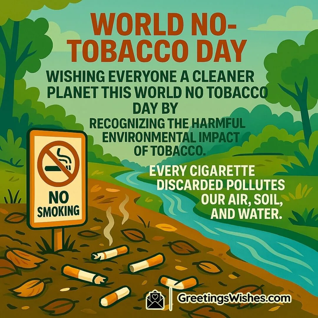 World No-Tobacco Day featuring polluted greenery with cigarette waste, symbolizing environmental harm and the need for a cleaner, tobacco-free planet.