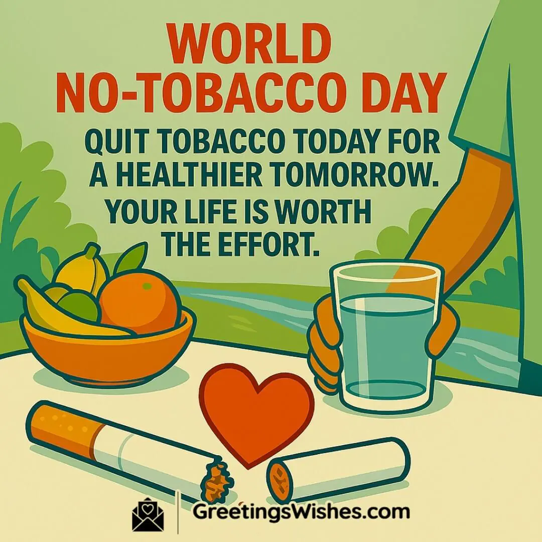 World No-Tobacco Day featuring a broken cigarette and healthy lifestyle elements, symbolizing the powerful choice to quit tobacco for a better life.