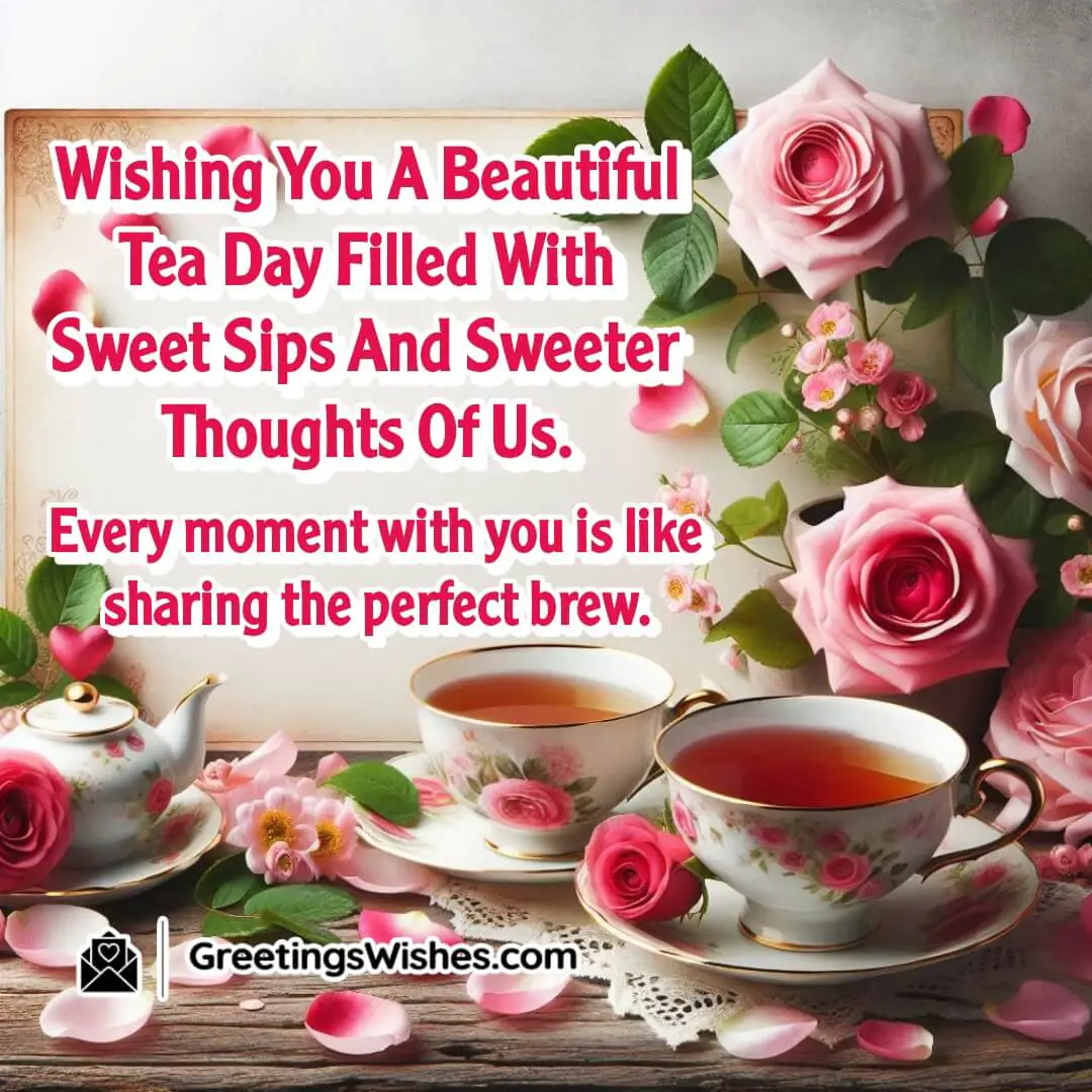 International Tea Day image featuring two tea cups together, symbolizing love, sweet memories, and warmth.