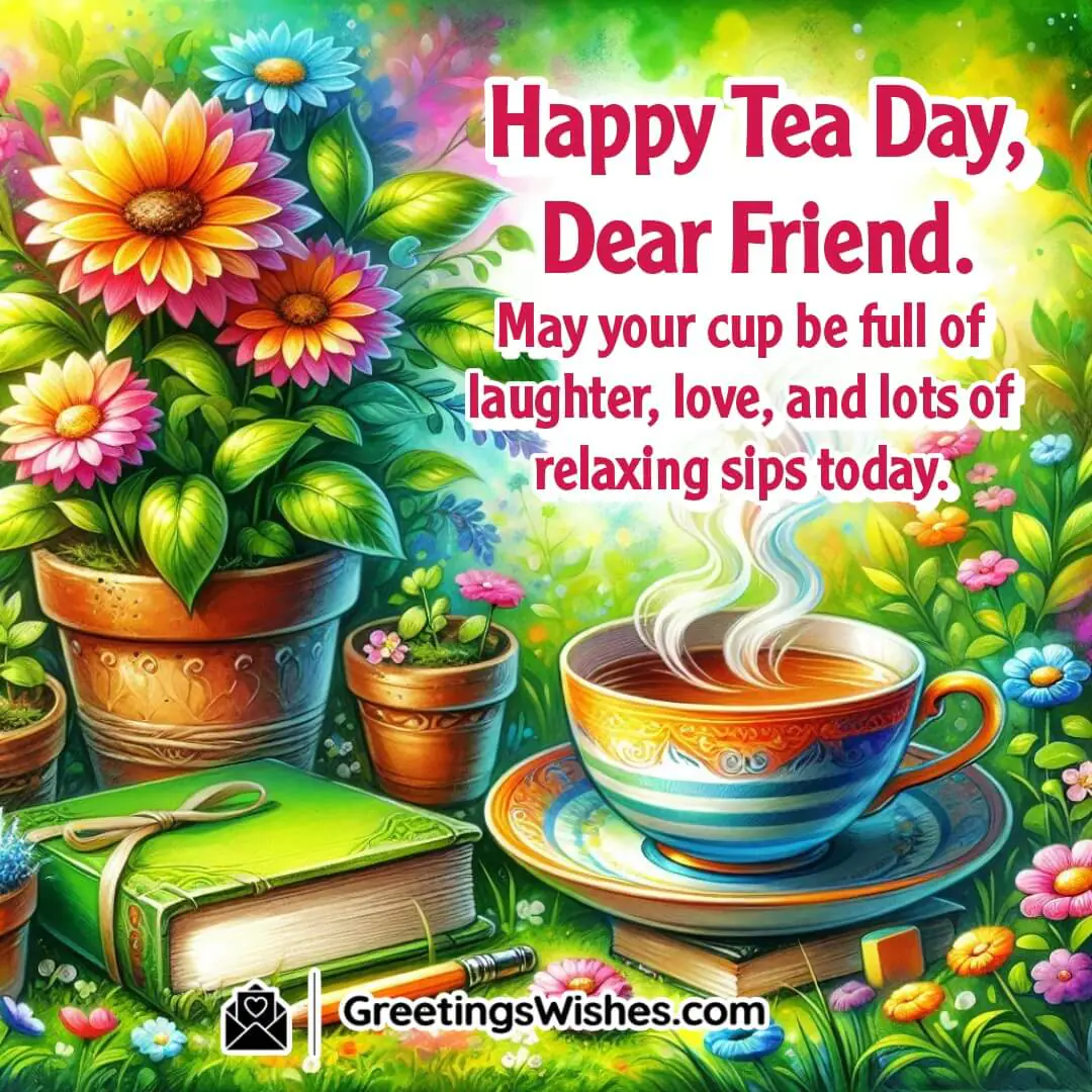 International Tea Day image featuring a colorful tea setup, symbolizing friendship, laughter, and joy.