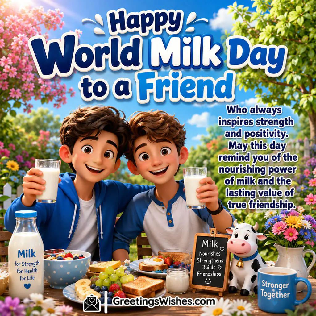 World Milk Day featuring two cheerful Indian friends at a cozy café, enjoying milk together and symbolizing warmth, energy, and the nourishment of joyful friendship.
