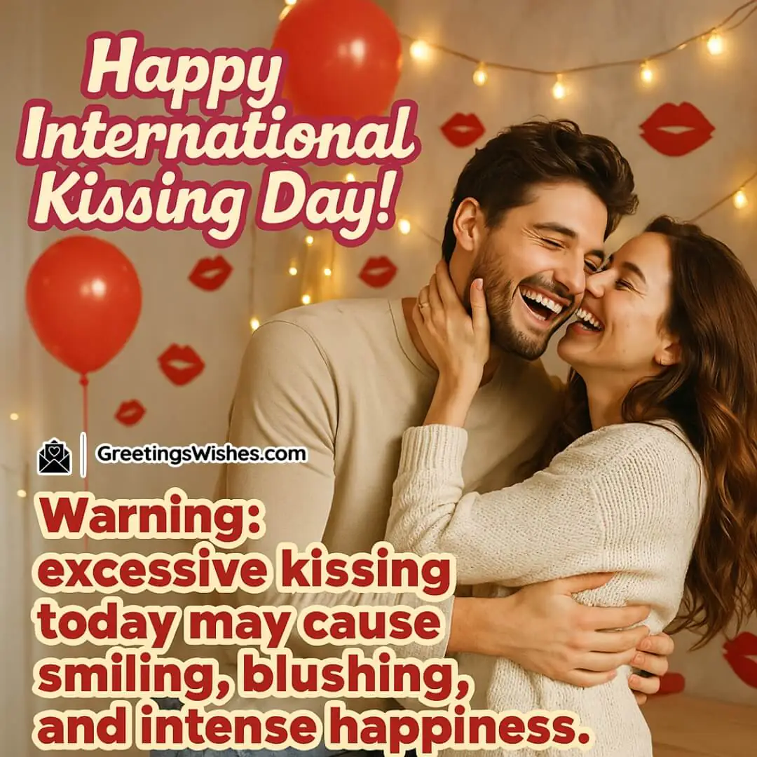 International Kissing Day Funny & Light Image featuring a joyful couple and playful message, symbolizing the happiness and fun brought by love and affection.
