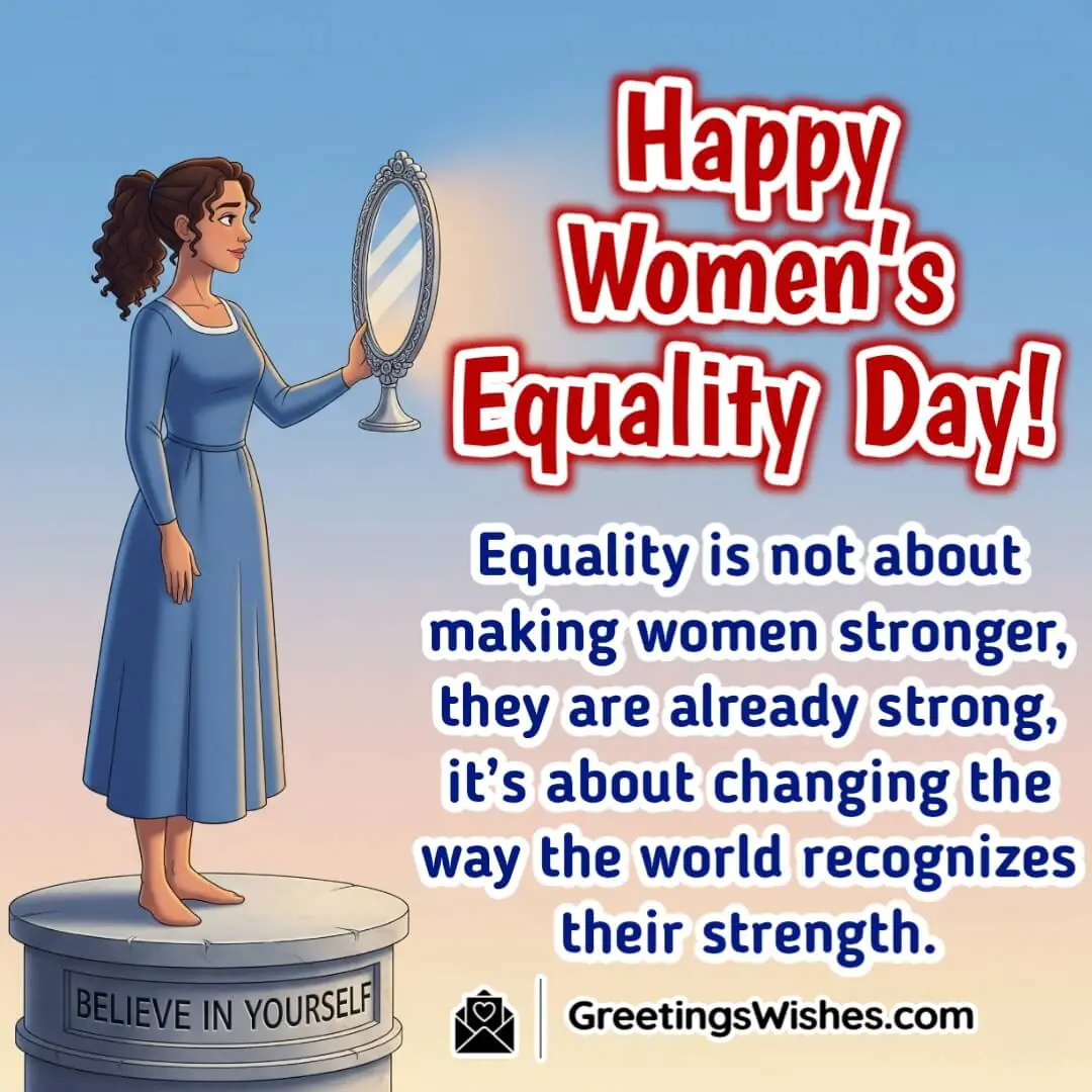 Women’s Equality Day image featuring a woman with strength pose and soft background, symbolizing the recognition of women’s power.