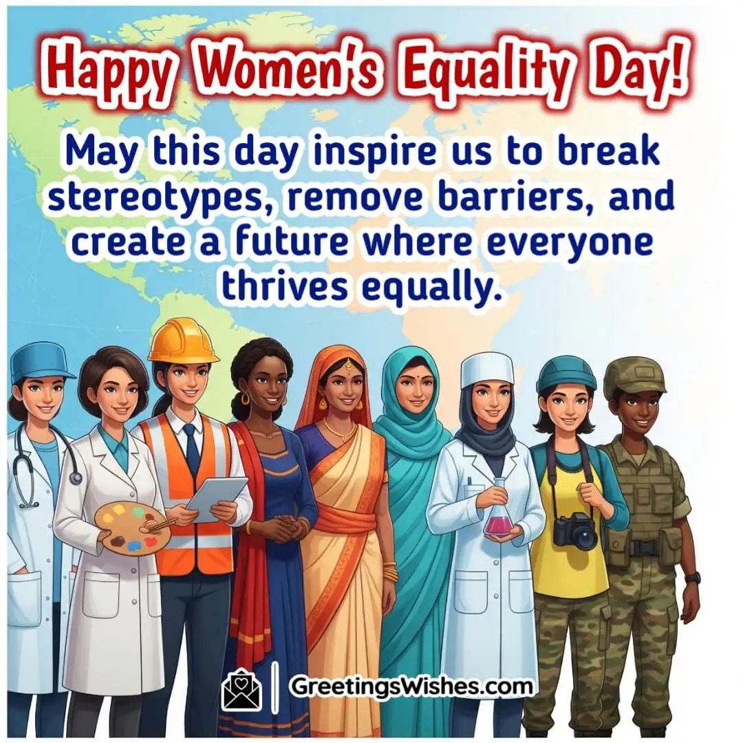 Women’s Equality Day image featuring women from diverse fields standing together, symbolizing progress and breaking barriers.