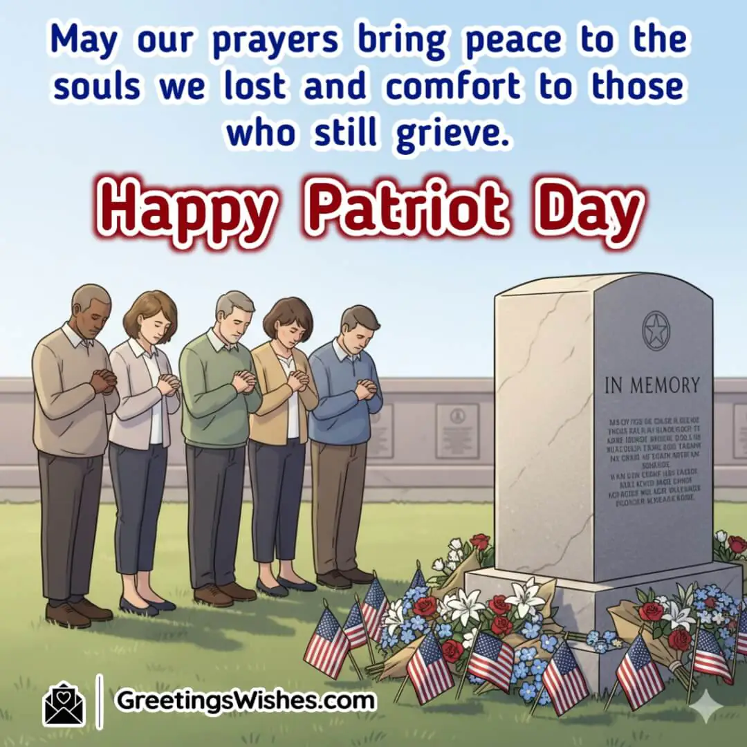 Patriot Day image featuring people gathered in silent prayer with flag and candles symbolizing peace remembrance and comfort for grieving hearts.