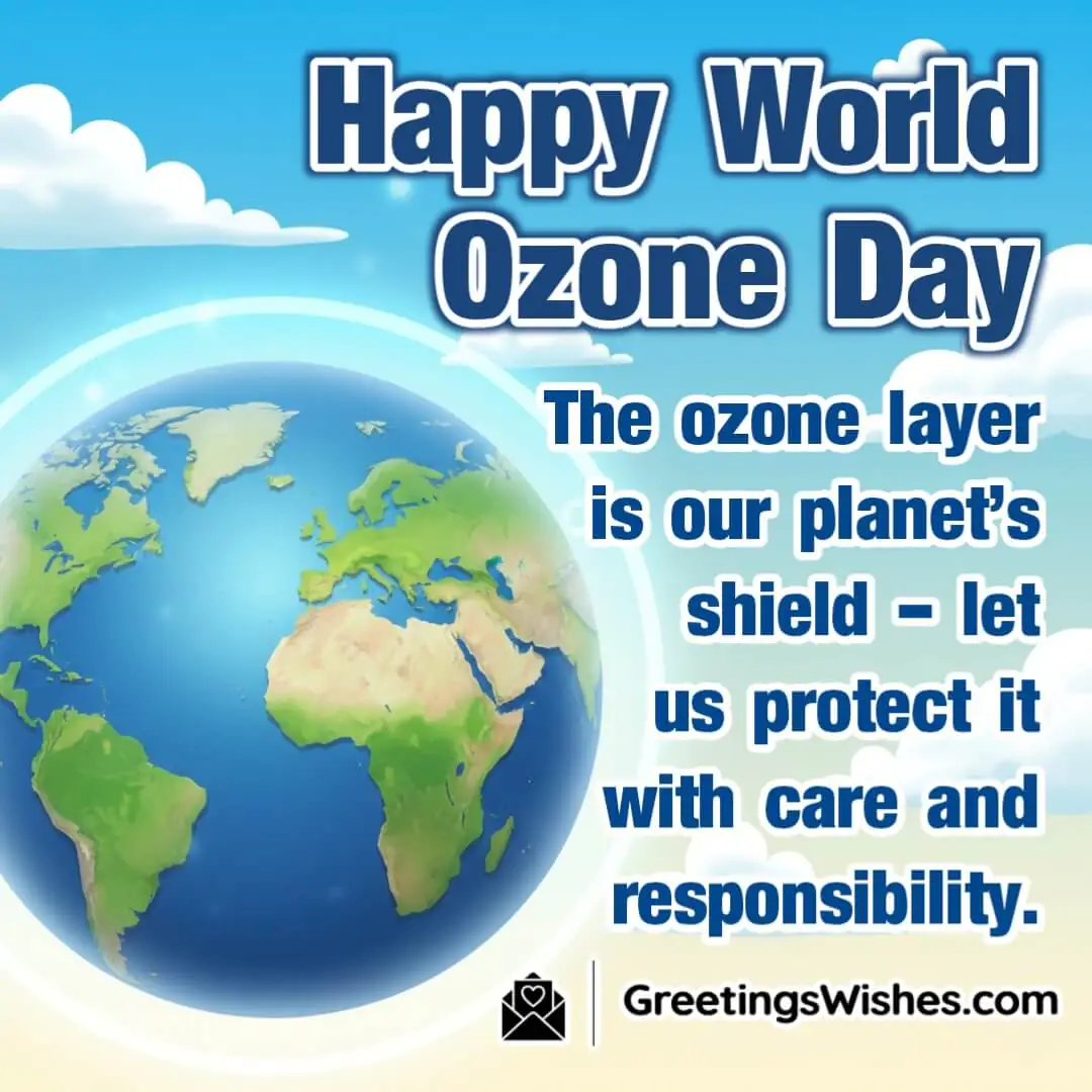 World Ozone Day image featuring a bright Earth under a glowing blue arc representing the ozone shield symbolizing care responsibility and protection.