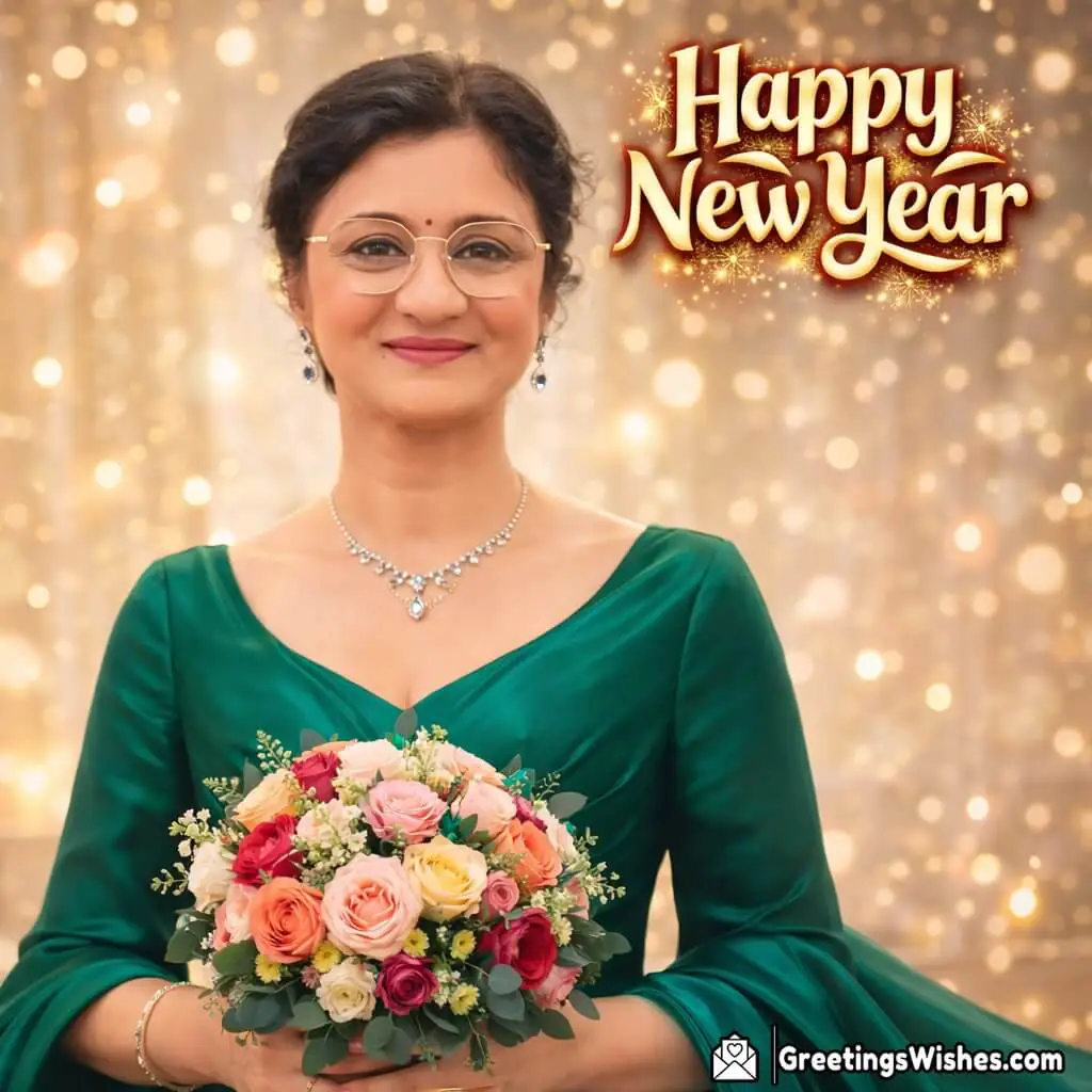 Customised Happy New Year Colourful Flower Bouquet Photo