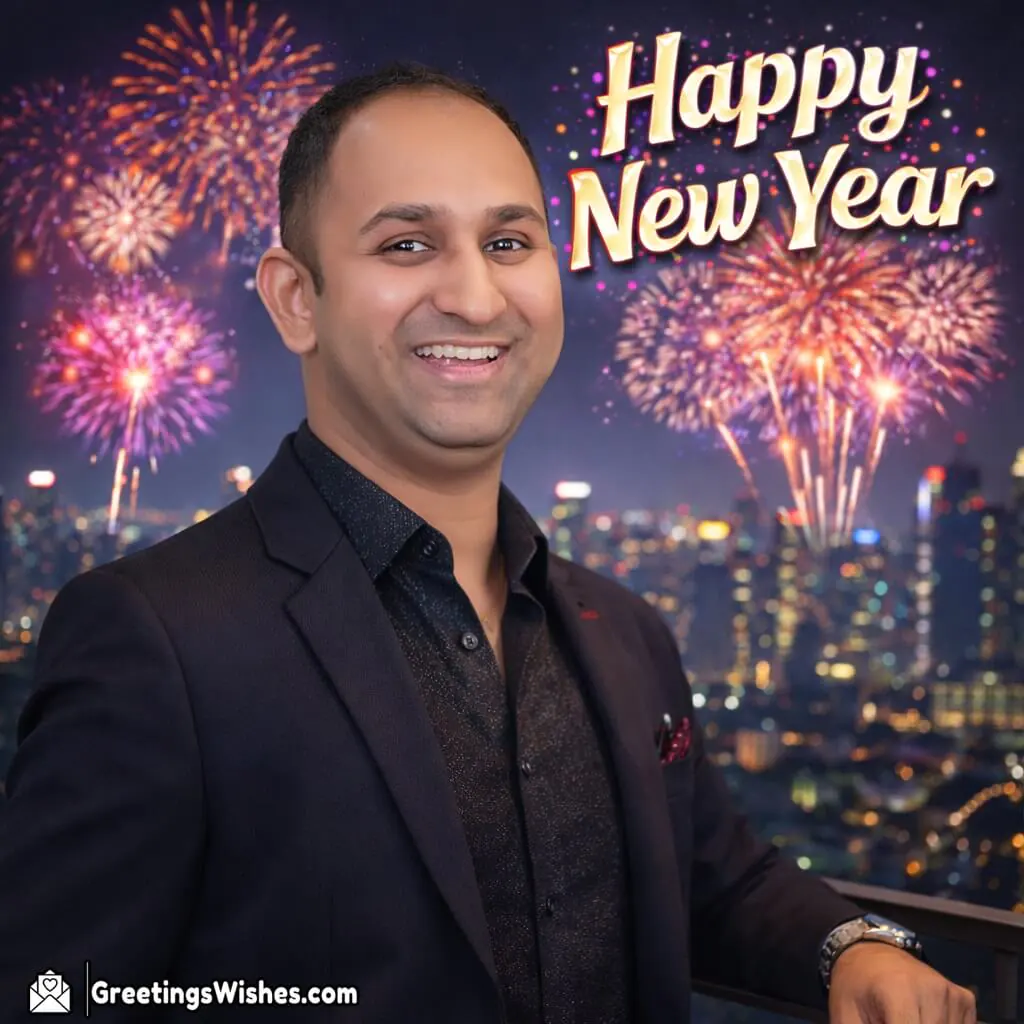Customised Happy New Year Rooftop Fireworks Photo