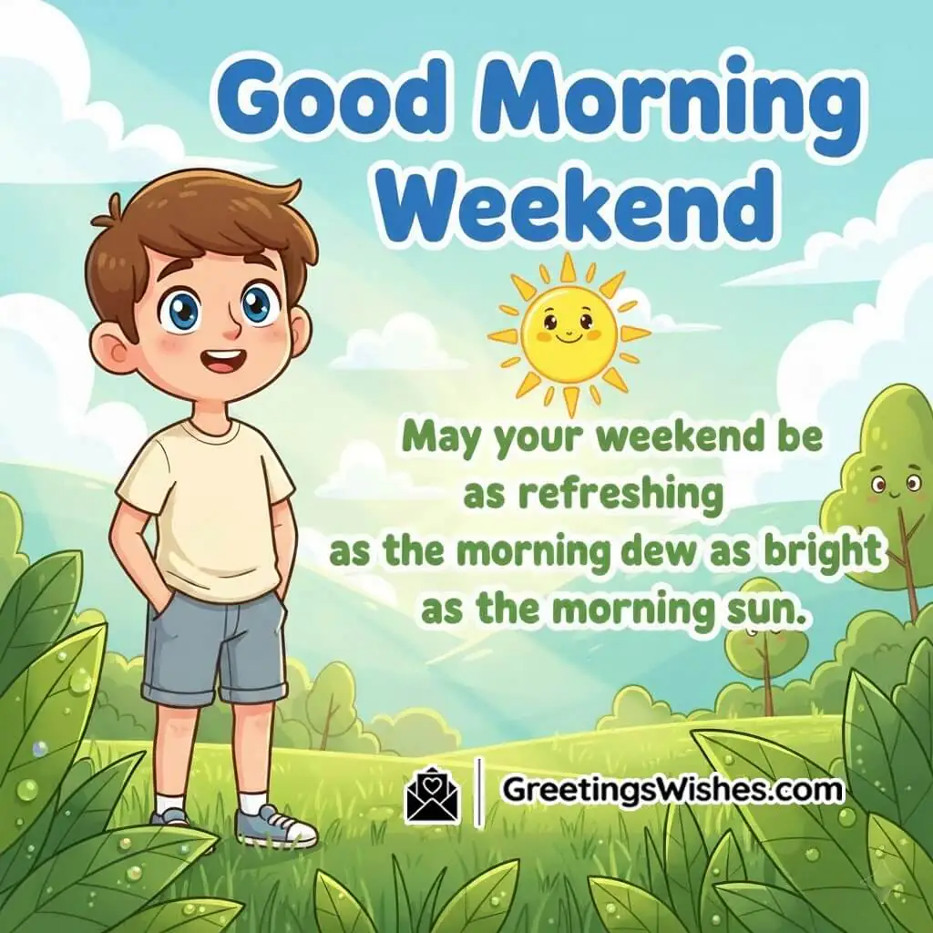 Good Morning Weekend Wish Image featuring a fresh garden sunrise scene, symbolizing renewal, brightness, and positive energy.