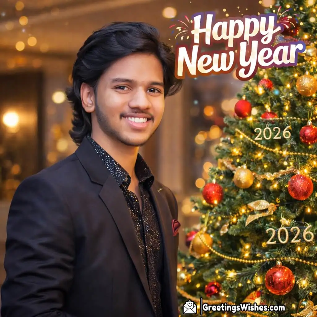 Order Happy New Year Photo Near Christmas Tree