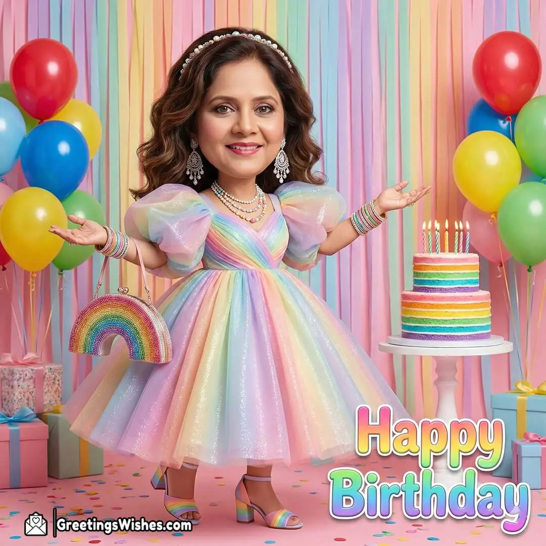 Order Rainbow Theme Caricature Birthday Photo