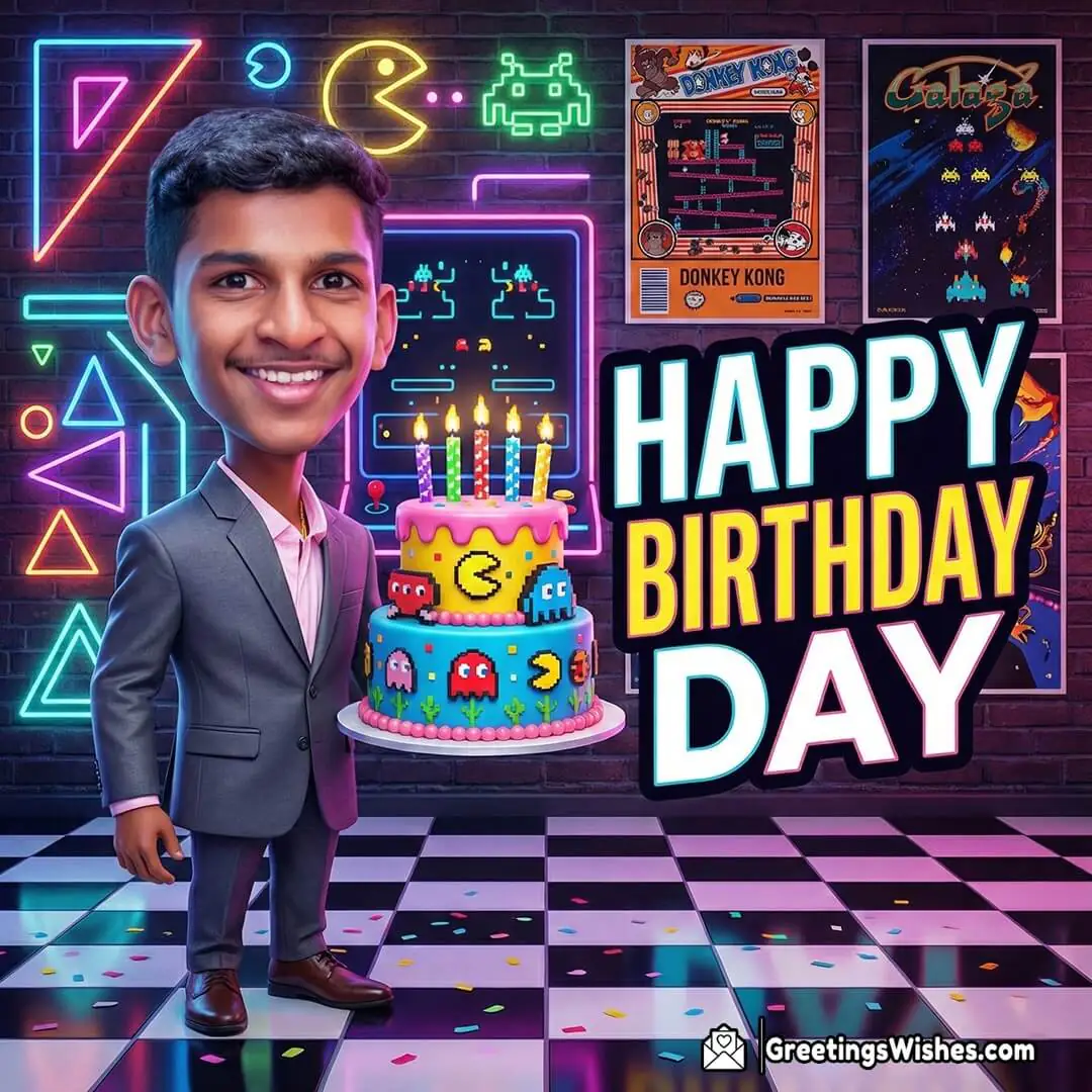 Order Retro Arcade Caricature Birthday Photo Wish