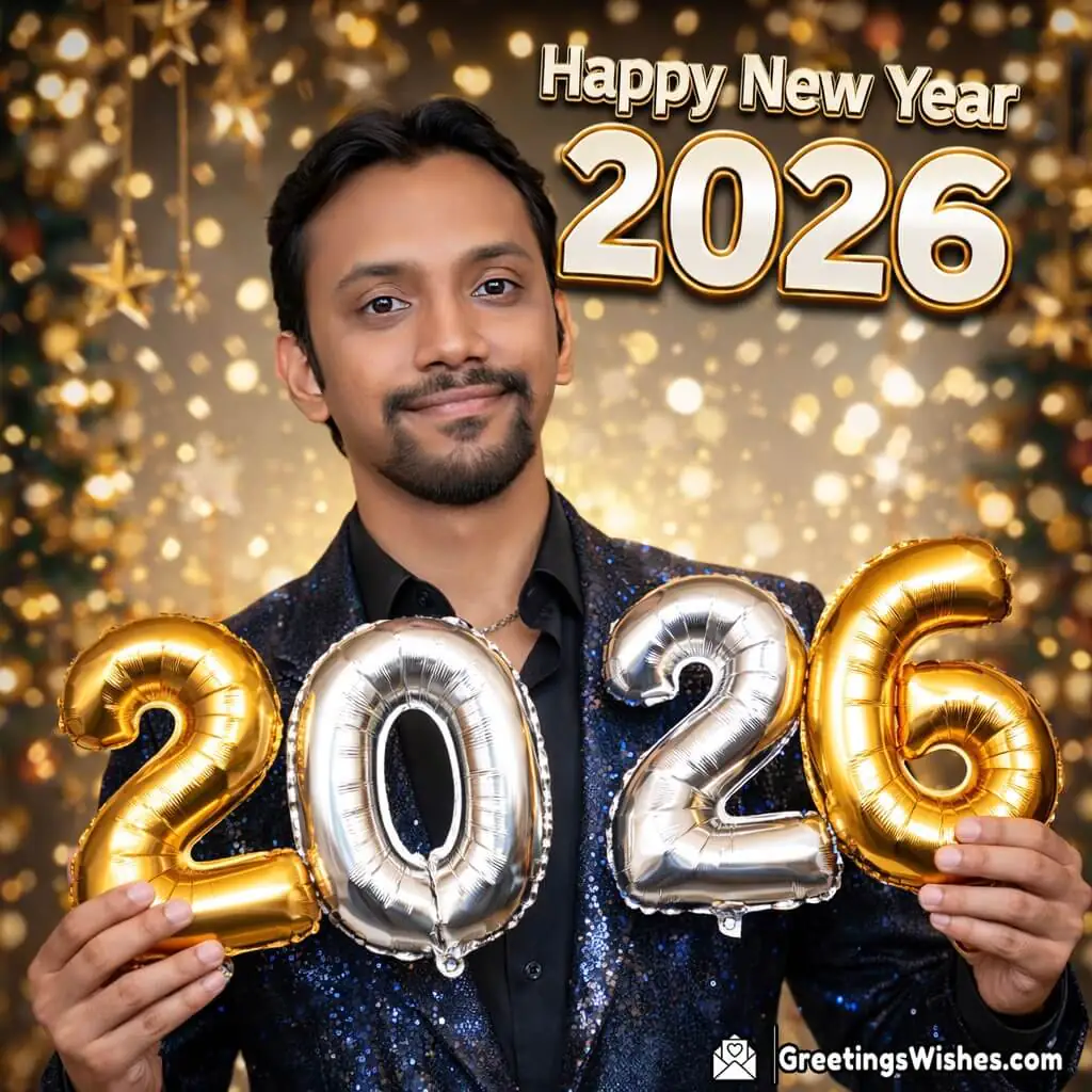 Personalised Happy New Year 2026 Balloon Numbers Photo